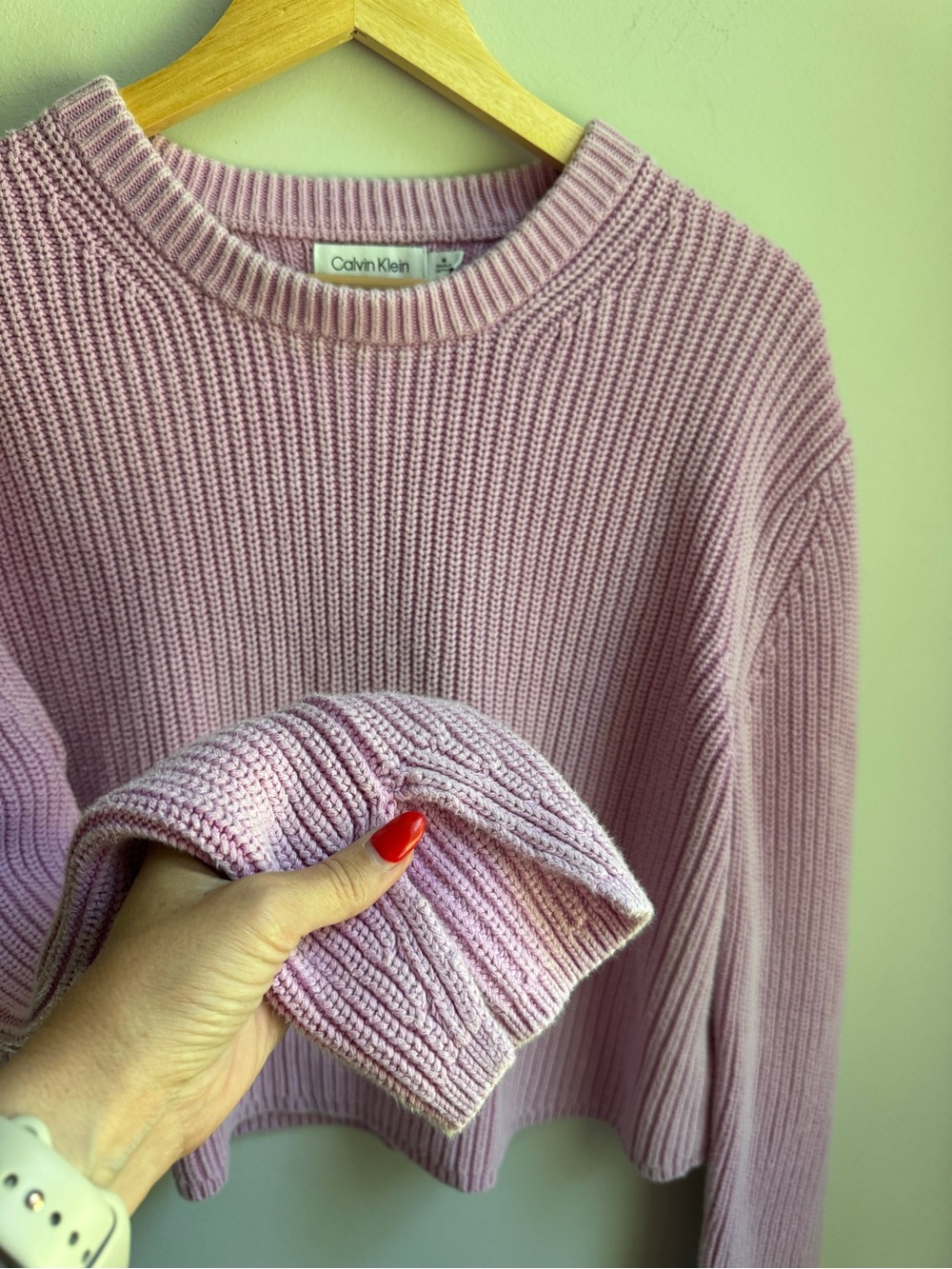 Calvin Klein Light Pink Ribbed Crewneck Sweater - Picture 3 of 6